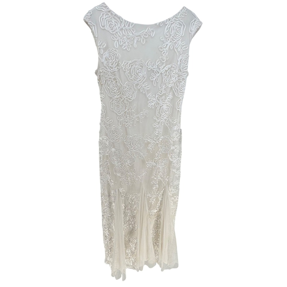 Onyx Nite Maxi Dress Womens 10 Ivory Floral Embroidery Godet Evening Gown Bridal